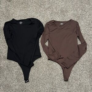 Aritzia Wilfred Long Sleeve Bodysuit — Black and Brown
